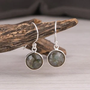 Sterling Silver Natural Labradorite Ear Drop Earrings For Wedding Presentation - Picture 1 of 11