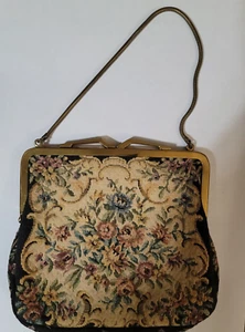 VINTAGE FLORAL NEEDLEPOINT TAPESTRY CLUTCH PURSE JOSEPH HORNE COMPANY - Picture 1 of 4