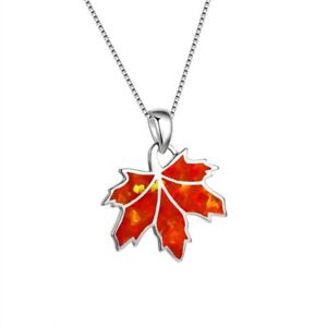 Hawaiian Fire Opal Orange Maple Leaf pendants Silver Filled For Women Girls