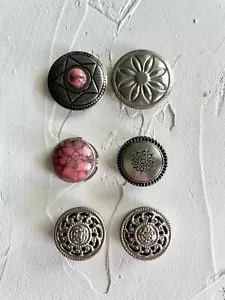 6 NONY Silver Tone Metal w Faux Stone Button Covers: Southwest, Concho, Elegant - Picture 1 of 3