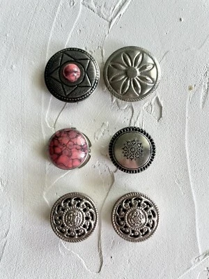 6 NONY Silver Tone Metal w Faux Stone Button Covers: Southwest, Concho, Elegant - Image 1 of 3