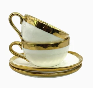 Yedi Artículos para el hogar Marfil Oro Borde 2 tazas 2 platillos té expresso café pequeño - Imagen 1 de 18