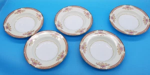 Set of (5) Vintage Noritake Royal Ruby Rimmed Soup Bowls occupy Japan 8 1/4" - Picture 1 of 11