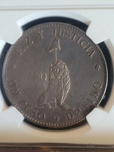 1889 NGC AU Details Paraguay Peso Lion Liberty Cap Silver Crown Coin ,looks good - Picture 1 of 5