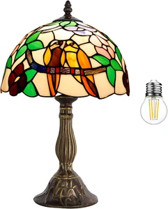 Tiffany Table Lamp Stained Glass Bedside Lamp Double Tropical Birds Desk Reading - Picture 1 of 8