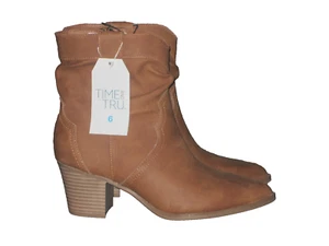 NWT Women's Time and Tru Western Slouch Cognac Pull On  Boots in Various Sizes - Picture 1 of 8