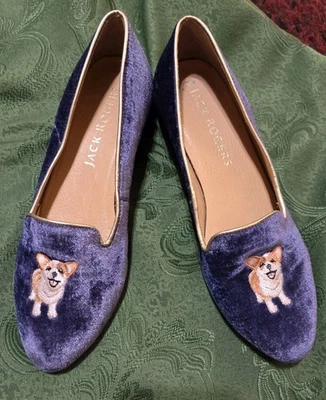 Мокасины женские Jack Rogers синие бархатные корги размер 7 комфортные без губ  - Изображение 1 из 4