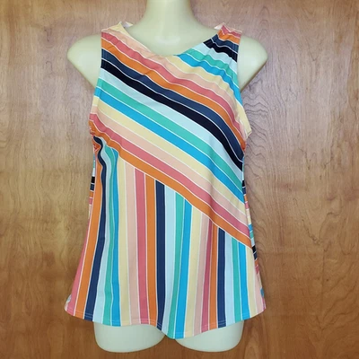 Camiseta Tankini Lands End Cuello Alto Talla 6 Modesta Suave Copa B Colorida Rayas 513786 Foto 1 de 4