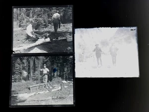 3 circa 1910 MEN FISHING & WORKING & 4" X 5" GLASS PHOTO NEGATIVE PLATES - Picture 1 of 6