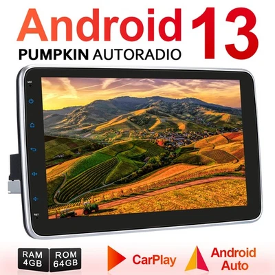 Pumpkin 10.1" Android 13 Autoradio 1 DIN GPS Navi 4GB 64GB DAB Carplay Bluetooth - Bild 1 von 4
