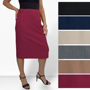 Ladies Smart Pencil Skirt Below Knee Length with Partial Elasticated Waist 10-24 - Picture 1 of 72