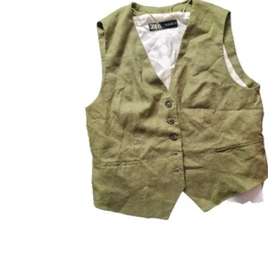 Zara Green Linen Tailored Vest Waistcoat Women's L 7747 358 - Picture 1 of 6