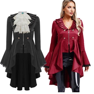 Women Steampunk Gothic Lace Flared Tailcoat Jacket Victorian Medieval Dress Coat - Picture 1 of 41