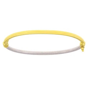 Italienischer 14k Gelb & Weißgold Schlangenhaut & Glanz hohler ovaler Armreif Armband 7" - Bild 1 von 5
