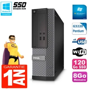 PC DELL 3020 SFF Intel G3220 RAM 8Go Disque Dur 120 Go SSD Graveur DVD Wifi W7 - Photo 1/3