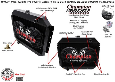 Radiador AR Champion 3 filas acabado negro, ventiladores de 12" - motor Ford Bronco 1979 V8 1978 Foto 1 de 4