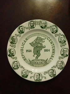 REPUBLICAN CENTENNIAL PLATE 1854 - 1954 FREEDOM'S FIGHT FROM ABE TO IKE GOP nice - Picture 1 of 5