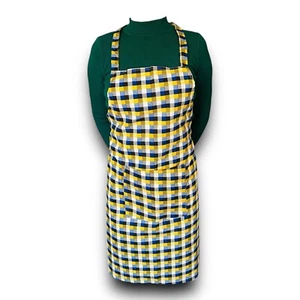 Unisex Adult Yellow Check Apron Men's Ladies Cooking Baking Kitchen BBQ Catering - Picture 1 of 5