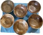 Vintage 70’s parquet wooden basket weave salad bowls set of 6- 6” diameter
