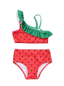 Two-Pieces Girls Swimsuit Watermelon Printed Bikini Sets Ruffle Girls Bathing... - Picture 1 of 7
