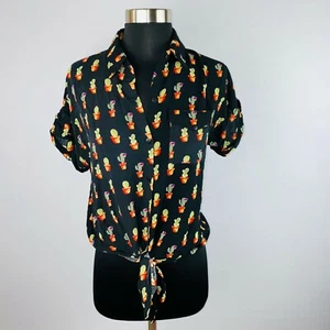 Love Notes Shirt Womens Unique Cute Cactus Cacti Theme Black Tie Hem Front S - Picture 1 of 7