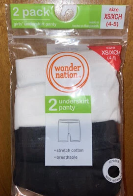 New 2pk Wonder Nation Girls Black And White Underskirt Panties Size XS(4-5) - Image 1 of 2