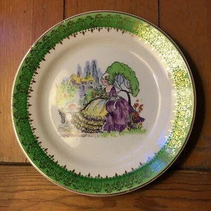 Winterton Longton England Decor Plate Victorian Lady Manor Green Stamped 7 inch - Picture 1 of 11