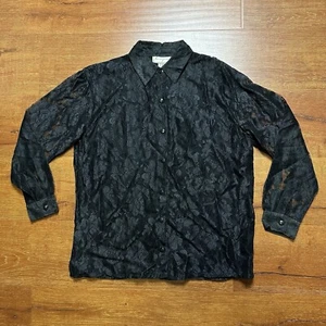 Spenser Jeremy Button Up Blouse 8 Black Sheer Floral Lace Whimsy Goth Witch Alt - Picture 1 of 11