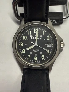 VINTAGE LL Bean Field Watch Men 36MM Black Dial Steel Date Round WORKS QUARTZ - Picture 1 of 20