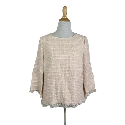 Top para mujer Anne Klein rosa tweed flecos dobladillo talla mediana Foto 1 de 4