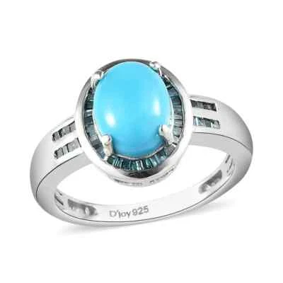 Anillo enchapado en platino de diamantes turquesa y azul de la Bella Durmiente de 1,85 quilates talla 7 Foto 1 de 4