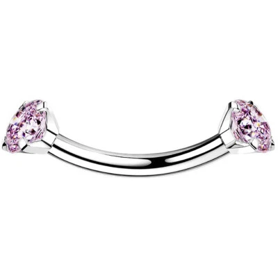 G23 Solid Titanium 16G Eyebrow Ring Curved Barbell Prong Set CZ Crystal Gem 8mm - Image 1 of 4