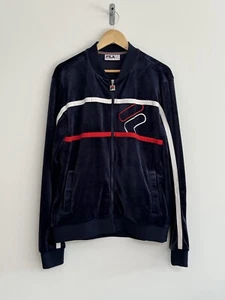 Traje de Pista Fila Top Años 80 Clásico Chaqueta con Cremallera Azul Marino Grande Terciopelo - Imagen 1 de 13