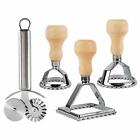 Ravioli Maker Stamp and Pasta Wheel Set Square and Round Molds with Wooden 