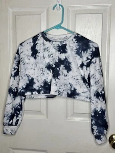 Shein Cropped Tie Dye Top Girls Size 11-12 Blue Long Sleeve Crop - Picture 1 of 4