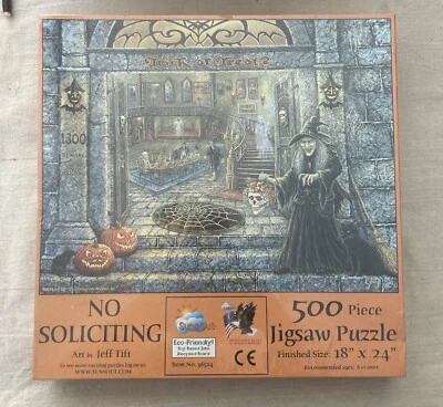 NEW Sealed No Soliciting 500 Pc Jigsaw Puzzle HALLOWEEN SunsOut Tift Jeff Tift - Image 1 of 4