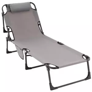 Sonnenliege mit Kopfkissen grau 182x60x30cm Polyester Gartenliege Strand-Liege - Bild 1 von 7
