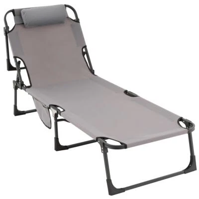 Sonnenliege mit Kopfkissen grau 182x60x30cm Polyester Gartenliege Strand-Liege - Bild 1 von 4