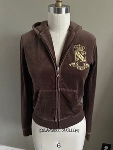 Juicy Couture VTG Brown Velour Bling Hoodie Jacket Terriers/Scotties RARE(M) Y2K - Picture 1 of 8