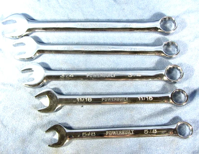 Powerbuilt Chrome Vandium 5 Piece SAE Combination Wrench Set 5/8" - 7/8" - Image 1 of 4