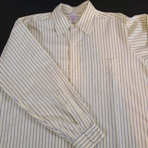 Brooks Brothers Makers Shirt Mens XL 17.5 - 4 Yellow Blue Long Sleeve Button Up - Picture 1 of 10