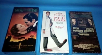 Lots of 3 Sealed VHS Tapes Gone With The Wind, Papillon And Patch Adams Vintage  - Image 1 of 4