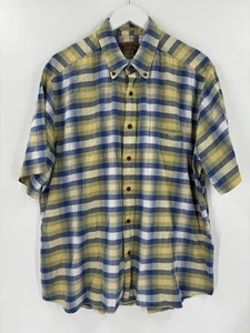 Field & Stream Button Down Shirt Mens XL Yellow Blue Short Sleeves Plaid Cotton - Picture 1 of 16