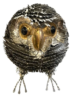 Sergio Bustamante Brutalist Owl Sculpture 5.5" H VTG MCM Mixed Metal Art Mexico - Image 1 of 4