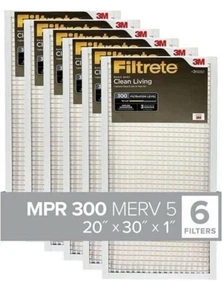 3M Filtrete Dust Basic Filter Electrostatic 20 X 30 X 1 Pleated 300 MPR 6-Pack - Picture 1 of 1