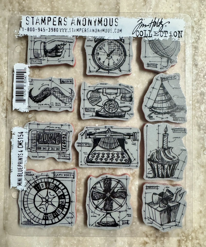 Stampers Anonymous Tim Holtz Large Cling Rubber Stamp Set Mini Blueprints 4