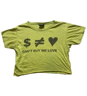 VTG Can't by Me Love Shirt Womens Medium Green Cropped 90s Lennon McCartney Lady - Image 1 of 4