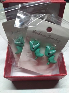 2 Pair- Cute Dinosaur Bite The Ear Earrings Cartoon T-Rex Clay Stud Party Fun - Picture 1 of 9