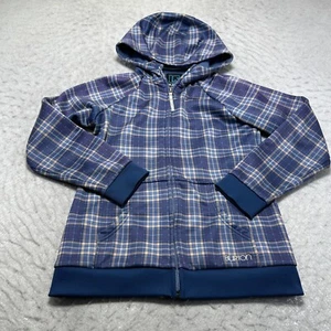 Burton Dryride Plaid Fleece Lined Hoodie Jacket Blue Yellow Youth Girls Large L - Picture 1 of 16