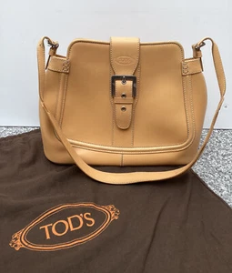 Tod's Leather Shoulder Bag Buckle Satchel yellow beige Dust Bag Silver Hardware - Picture 1 of 23
